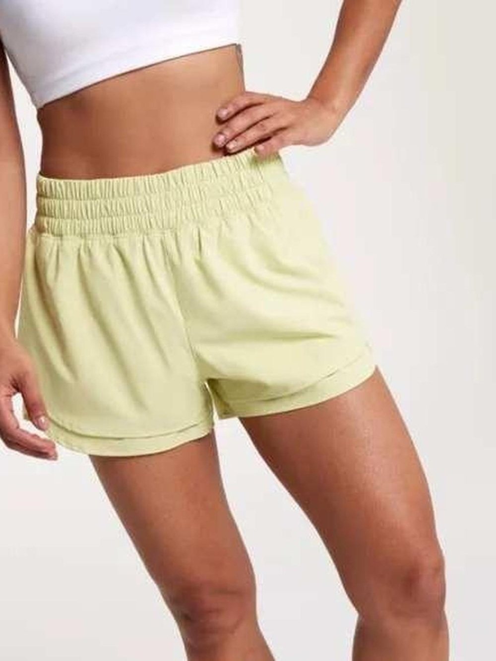 CALIA Step Up Shorts Light Lime Green Yellow High Rise